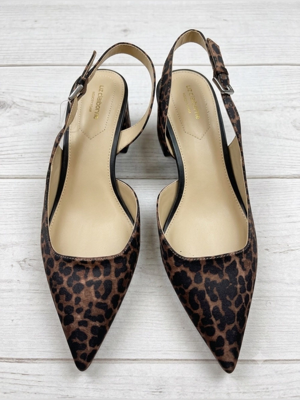 Liz Claiborne Eton Leopard Block Heel Pumps Pointed Toe Ankle Strap Size 9.5 NWT